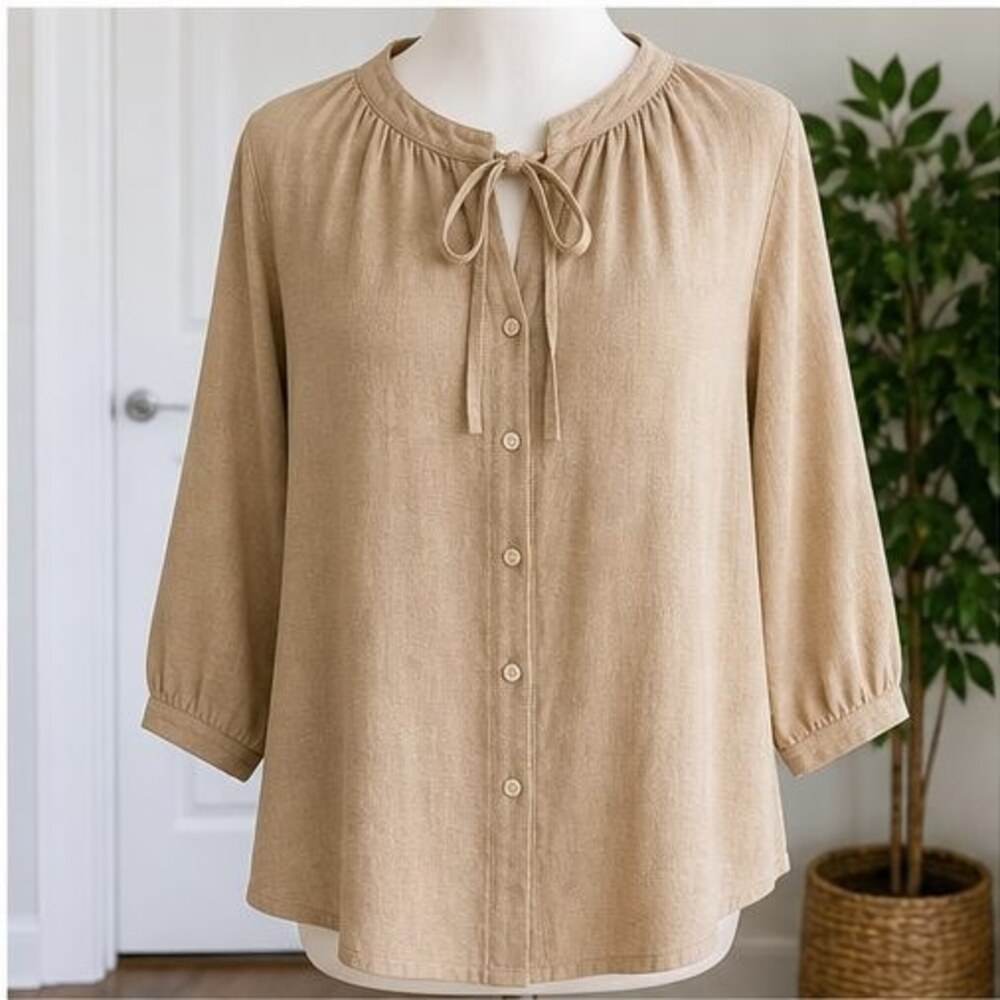 Camel Tie Neck Blouse
